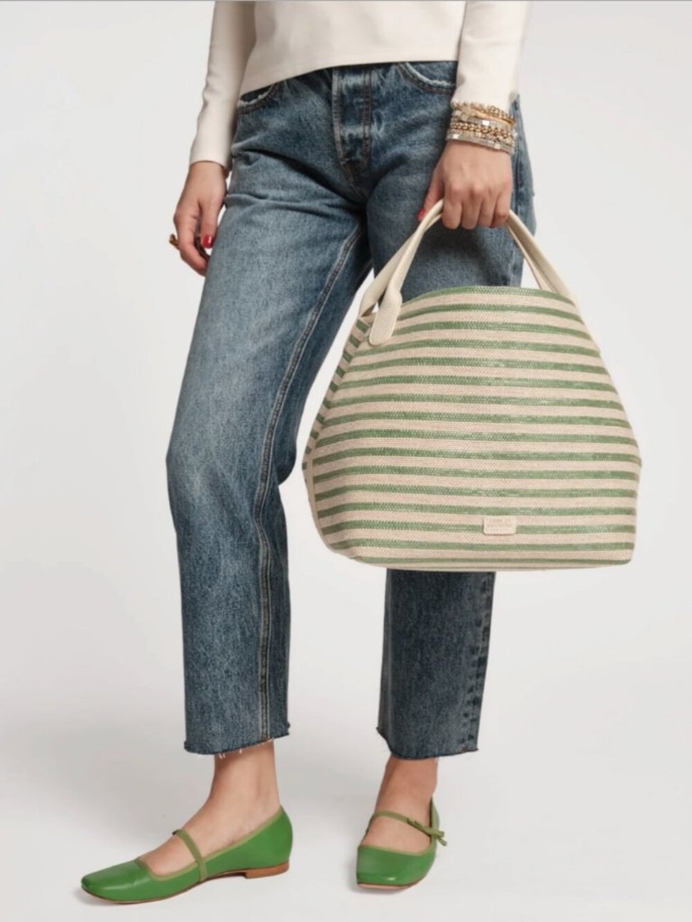 NWT Frances Valentine Sweet Pea Raffia - Green Stripe - Store wrapped - Picture 2 of 4